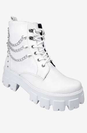 Botas Tachuelas Victoria Blancos con cadenas decorativas, cordones, taches y plataforma