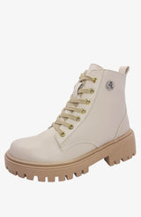 Botines De Moda Dane Beige de tacon bajo con cremallera y plantillas confortables