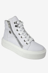 Botines Deportivos Emily en color blancos con plataforma, suela plana, plantillas confort, cordones