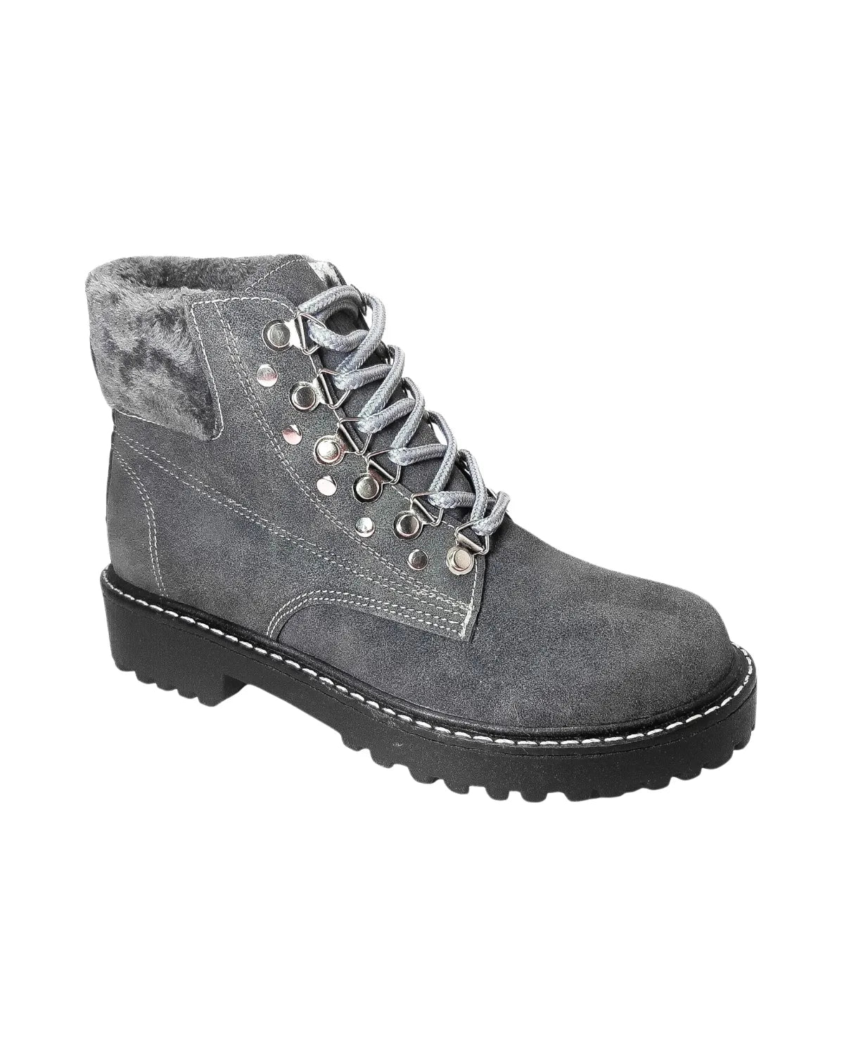 Botines Planos Acordonados Alba Gris