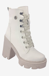 Botines Tacon Cordones Francheska Beige altos con plataforma y cremallera