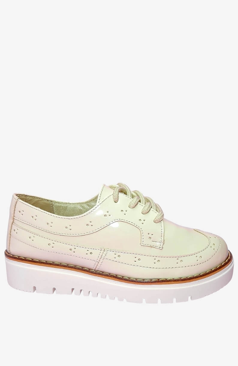 Mocasines Para Mujer Punta De Aguila Beige con suela plana, con cordones, suela plana y plantillas acolchadas